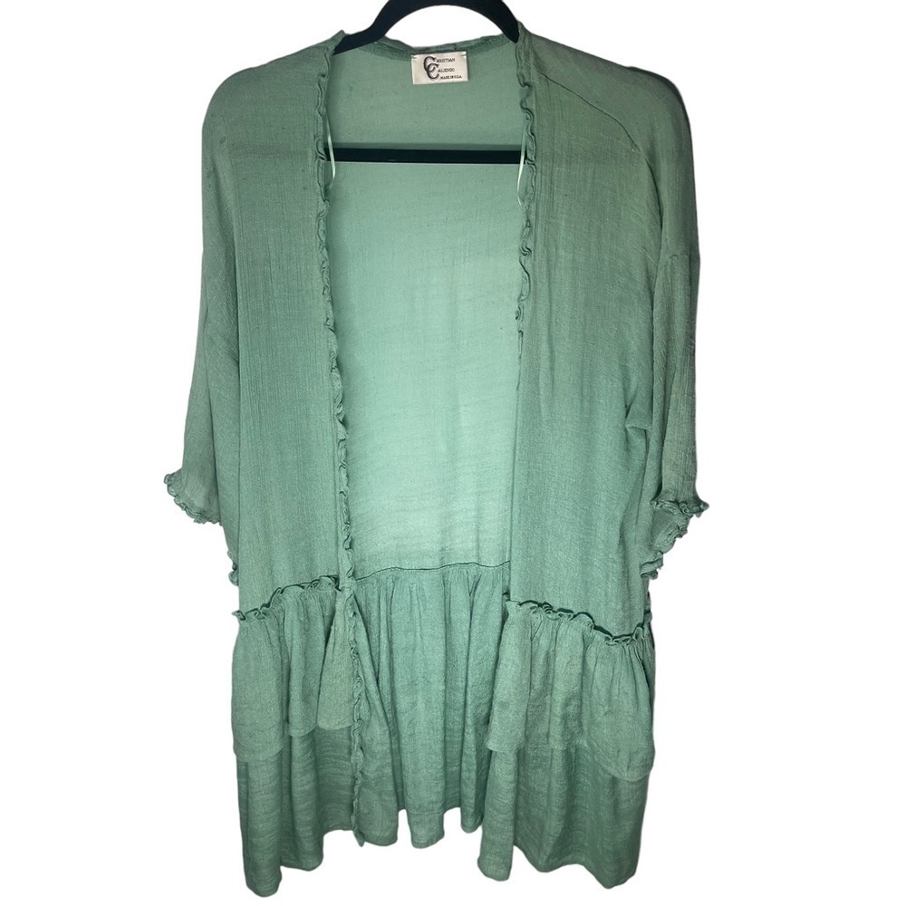 Christian Caliendo 3/4 Sleeve Lightweight Cardigan Duster Green